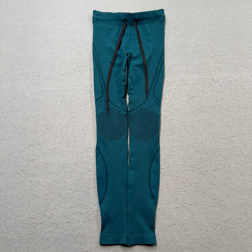 Gymshark Leggings Women's Small Teal Ribbed Knit Seamless Athletic Yoga Fitness